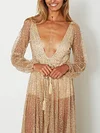 Spangle Plunging Long Sleeves Maxi Dresses