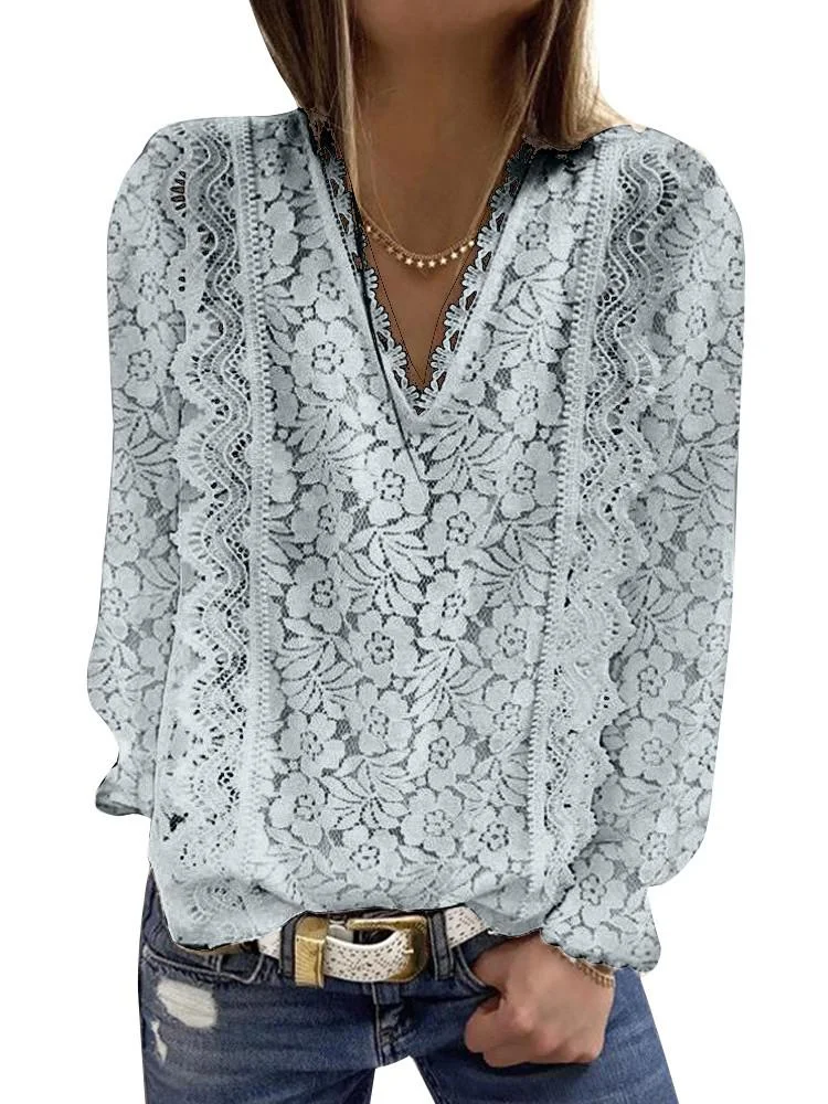 Plus Size Loose Women For Blouses 2022 New O Neck Long Sleeve Elegant Chic Ladies Lace Shirt Tops Fashion Casual Women Blouse