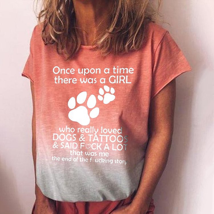 Artwishers Contrast Color Dog Footprint Loose T-Shirt