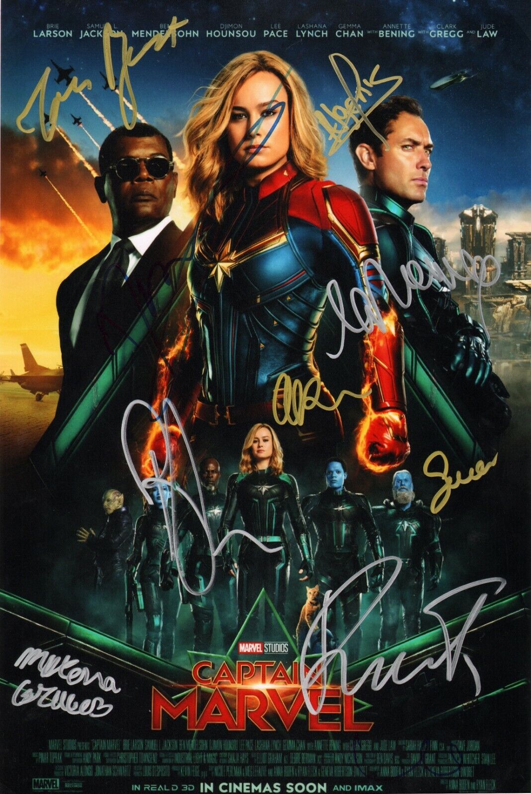 CAPTAIN MARVEL Cast x10 Authentic Hand-Signed Ben Mendelsohn