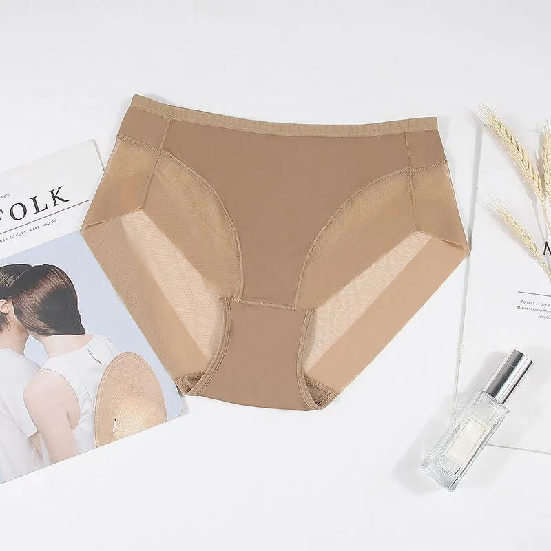 Sexy Mesh Breathable Women Panties High Elastic Control Briefs Seamfree High Quality Underwear Seamless Solid Mid-Rise Lingerie