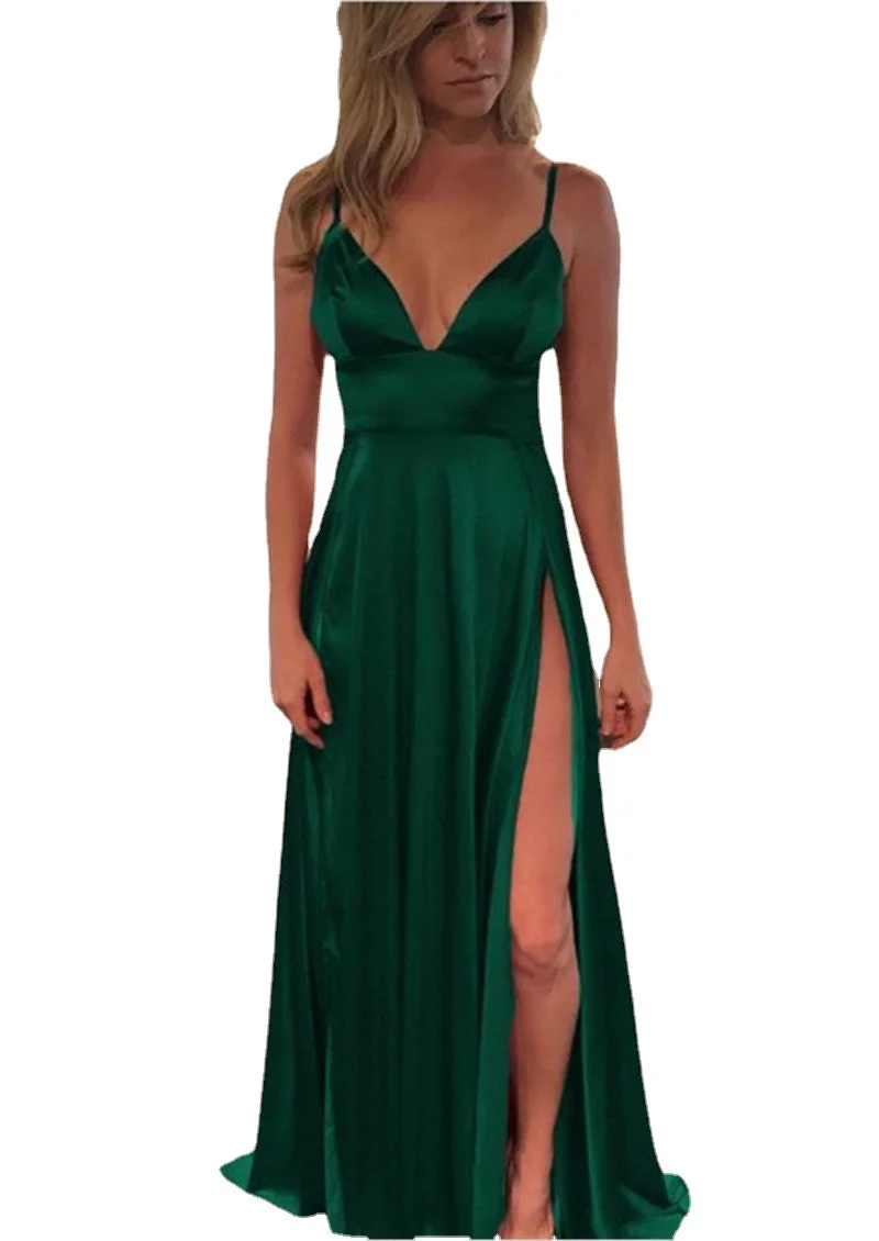 Uveng Uveng Forging Slings Deep V-Neck Bareback Official Picture Solid Color Open Forked Mid-Rise Long Skirt Temperament Commuting Women's Clothing