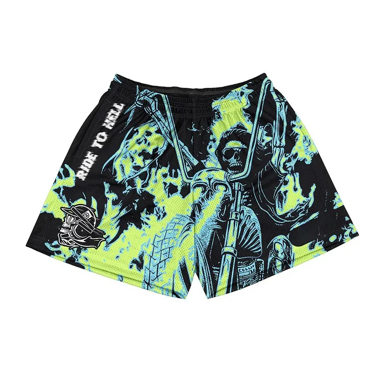 Street Style Plus Size Tie-Dye Skull Breathable Shorts