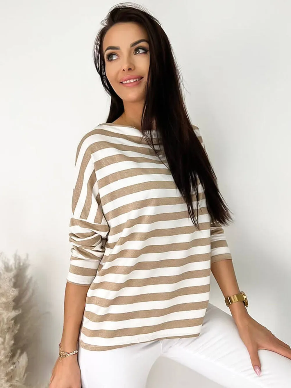 Grey Ribbed Knit Top with Short Sleeves