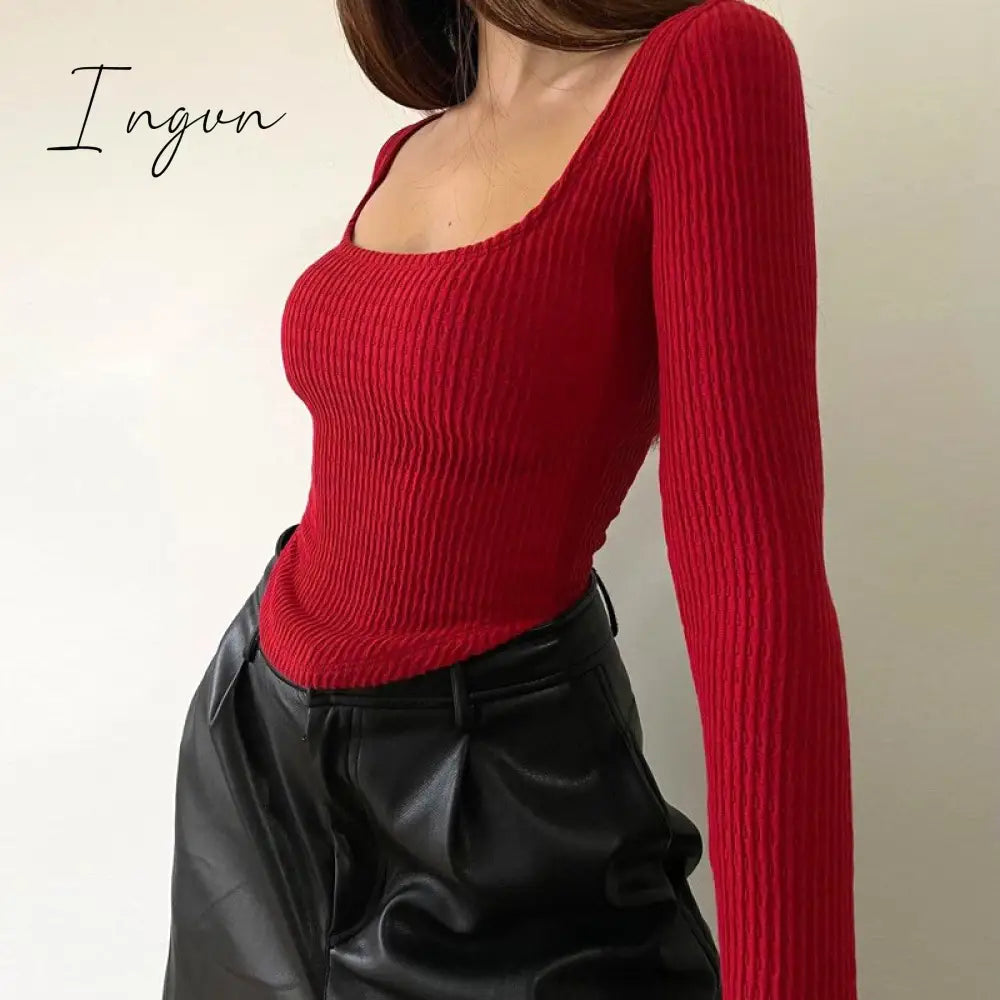 Ingvn - Crop Top Streetwear Long Sleeve Women Basic Cropped Skinny Casual Autumn Winter Sexy Ruched