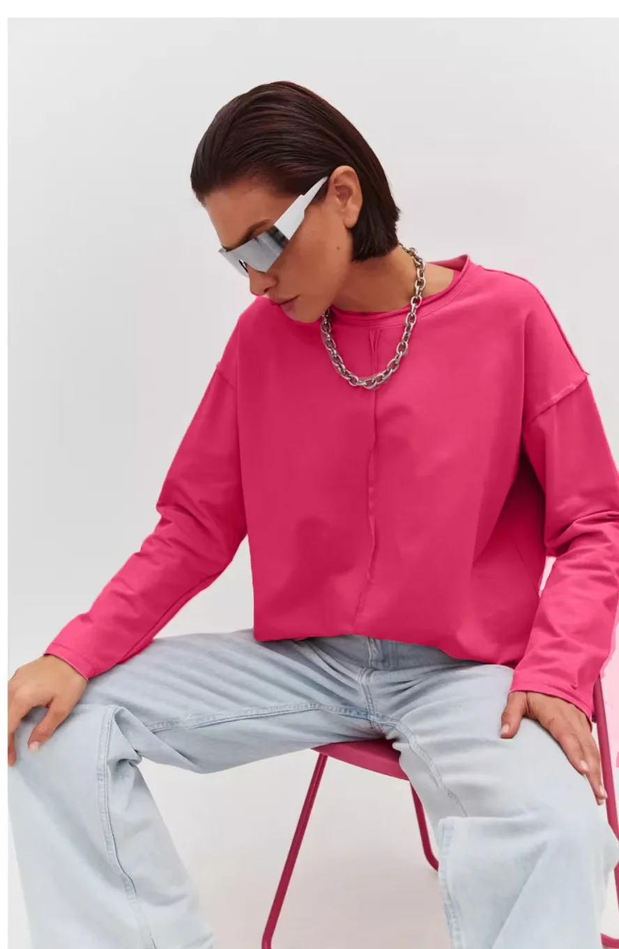 Athvotar Athvotar Spring And Summer New Grinding Pure Cotton Long-Sleeved T-Shirt Women Loose Soft Knitted Brisne Cloth Top Women Ins