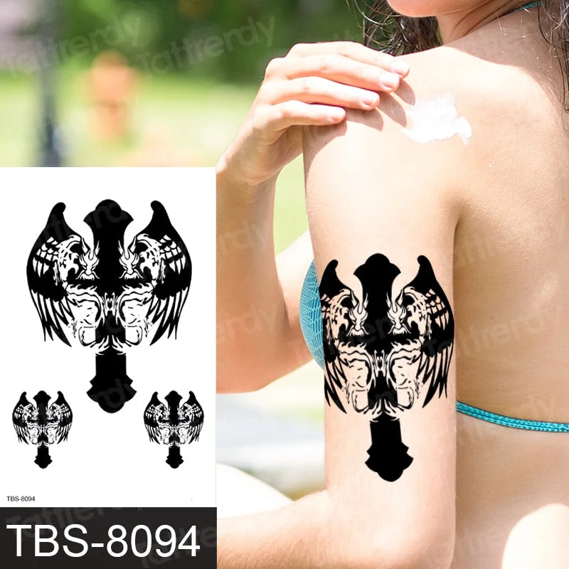 temporary tattoos men women arm shoulder tattoos sleeve traibal wolf owl scorpion male tattoos sticker black henna decal