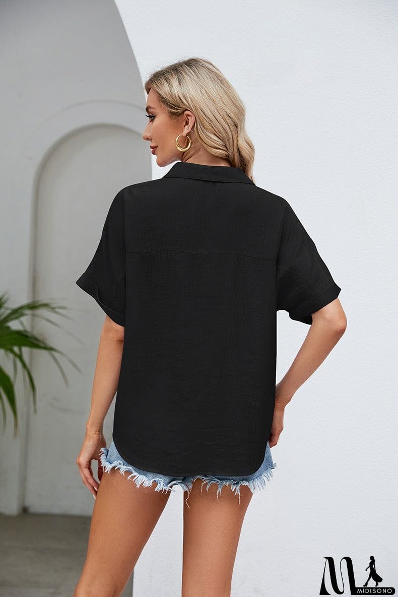 MidiSono - Half Button Johnny Collar Blouse