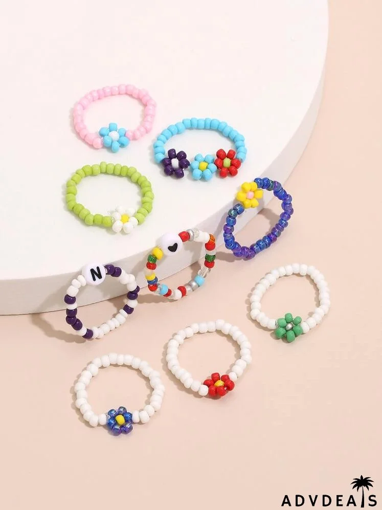 9pcs Letter Bead Decor Ring