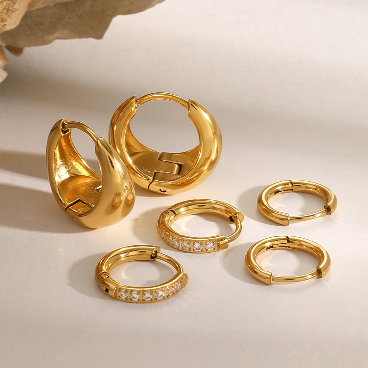 Jie Ding Three Pairs Of Stainless Steel Hoop Earrings Niche Earrings Diamond Earrings Titanium Steel Earrings