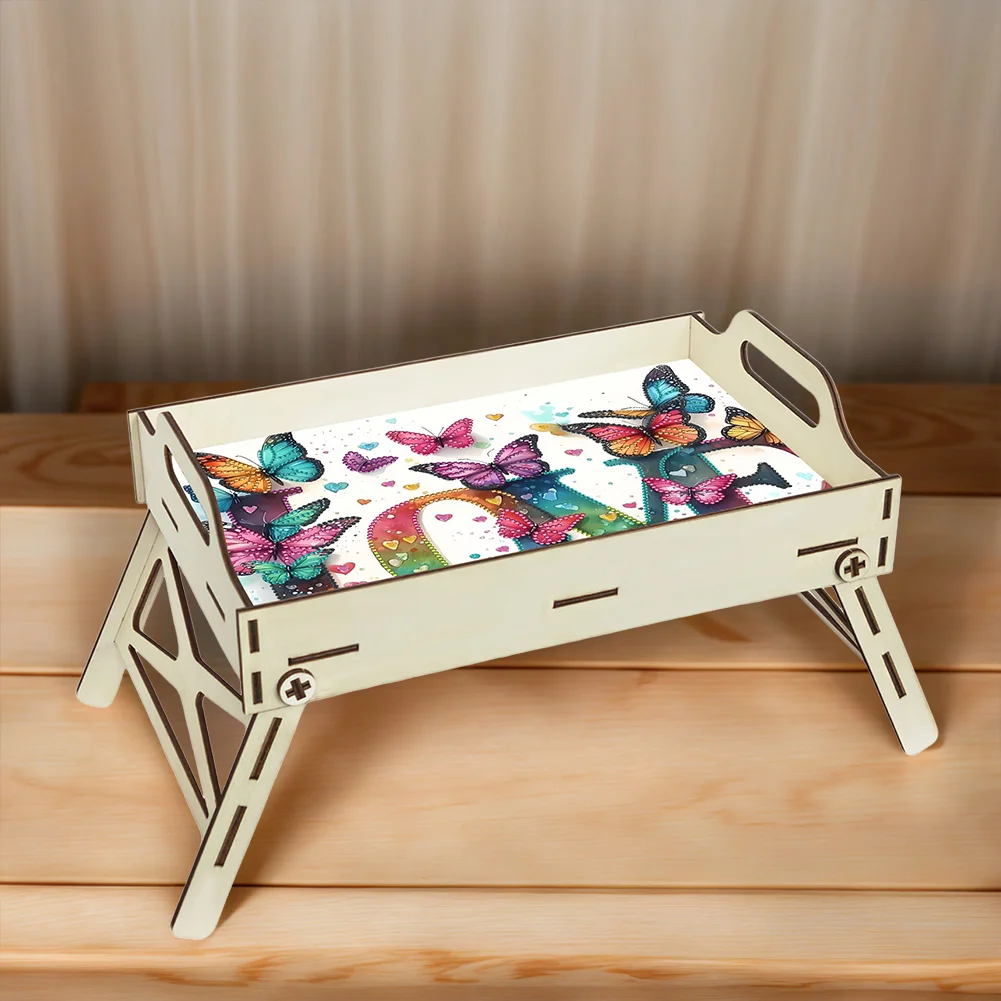 5D DIY LOVE Diamond Painting Wooden Serving Tray with Handle for Coffee Table