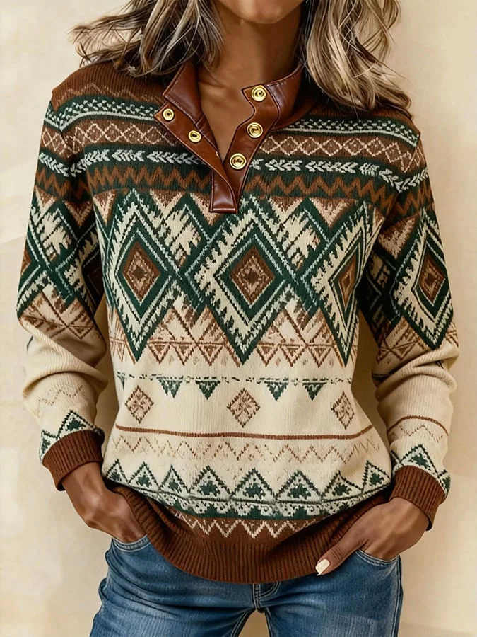 Women'S Casual Color Block Printed Pullover Sweatshirt 