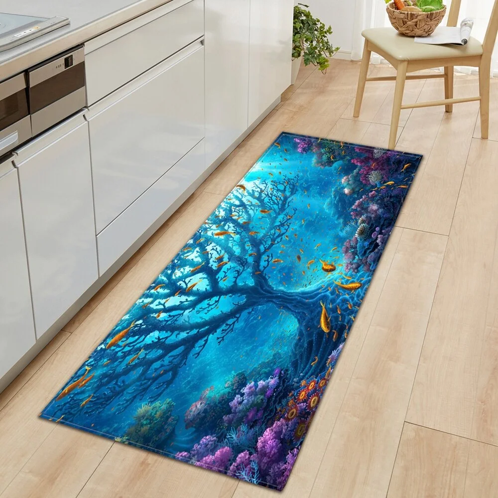 Underwater world Kitchen Mat Entrance Doormat 3D Pattern Bedroom Home Floor Decoration Living Room Carpet Bathroom Anti-slip Rug