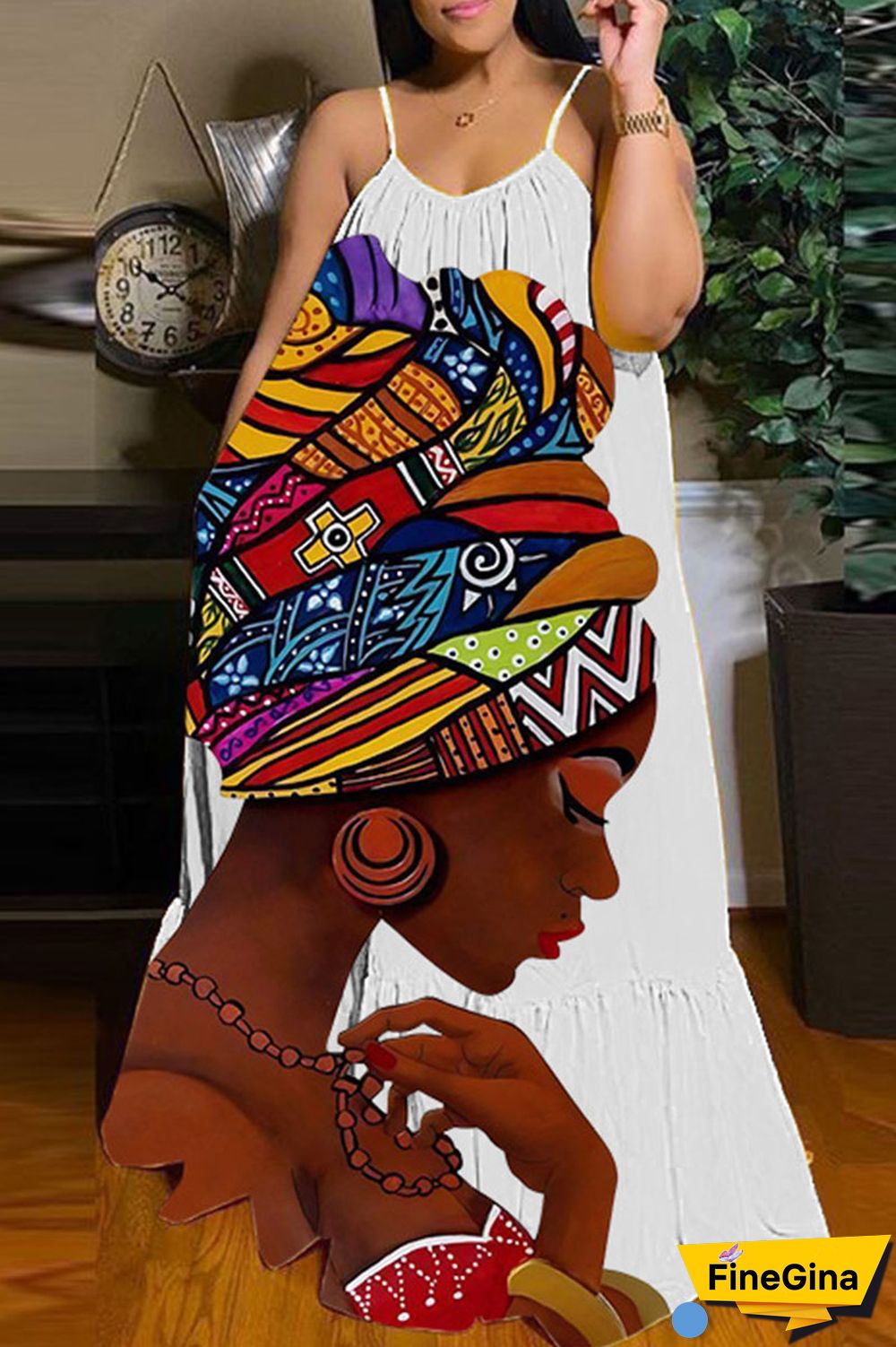 Black Brown Casual Street Print Patchwork Spaghetti Strap Sling Dress Dresses