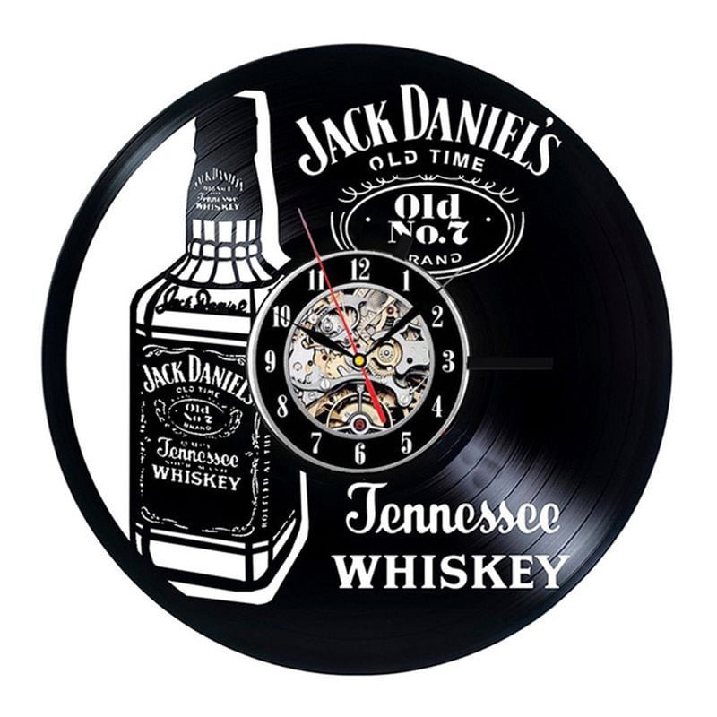 A Bottle of Whiskey Beer Wall Clock Modern Design Vintage Vinyl Record Clocks LED Lighting Wall Watch Home Decor for Beer