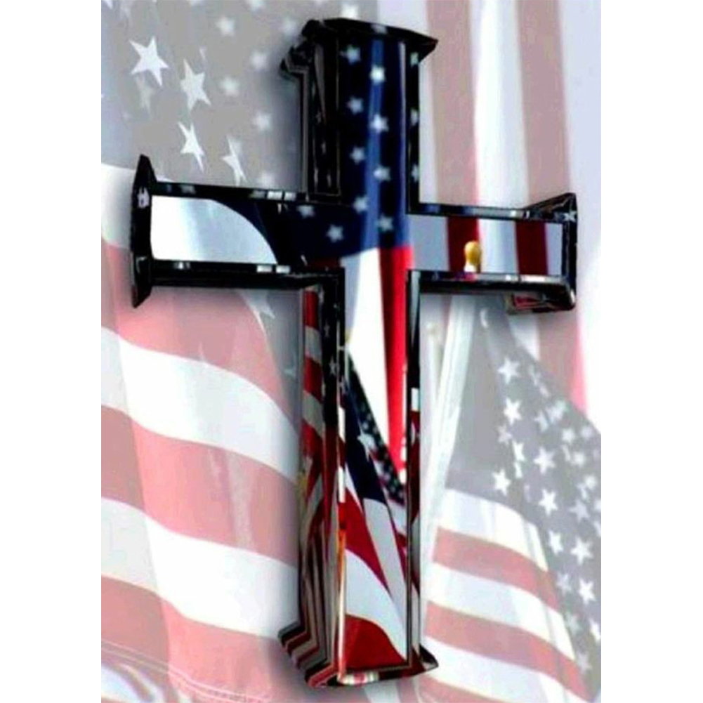 

(Multi-Size) US Flag Cross - Round/Square Drill Diamond Painting - 30*40CM, Square diamond 40*50cm, 501 Original