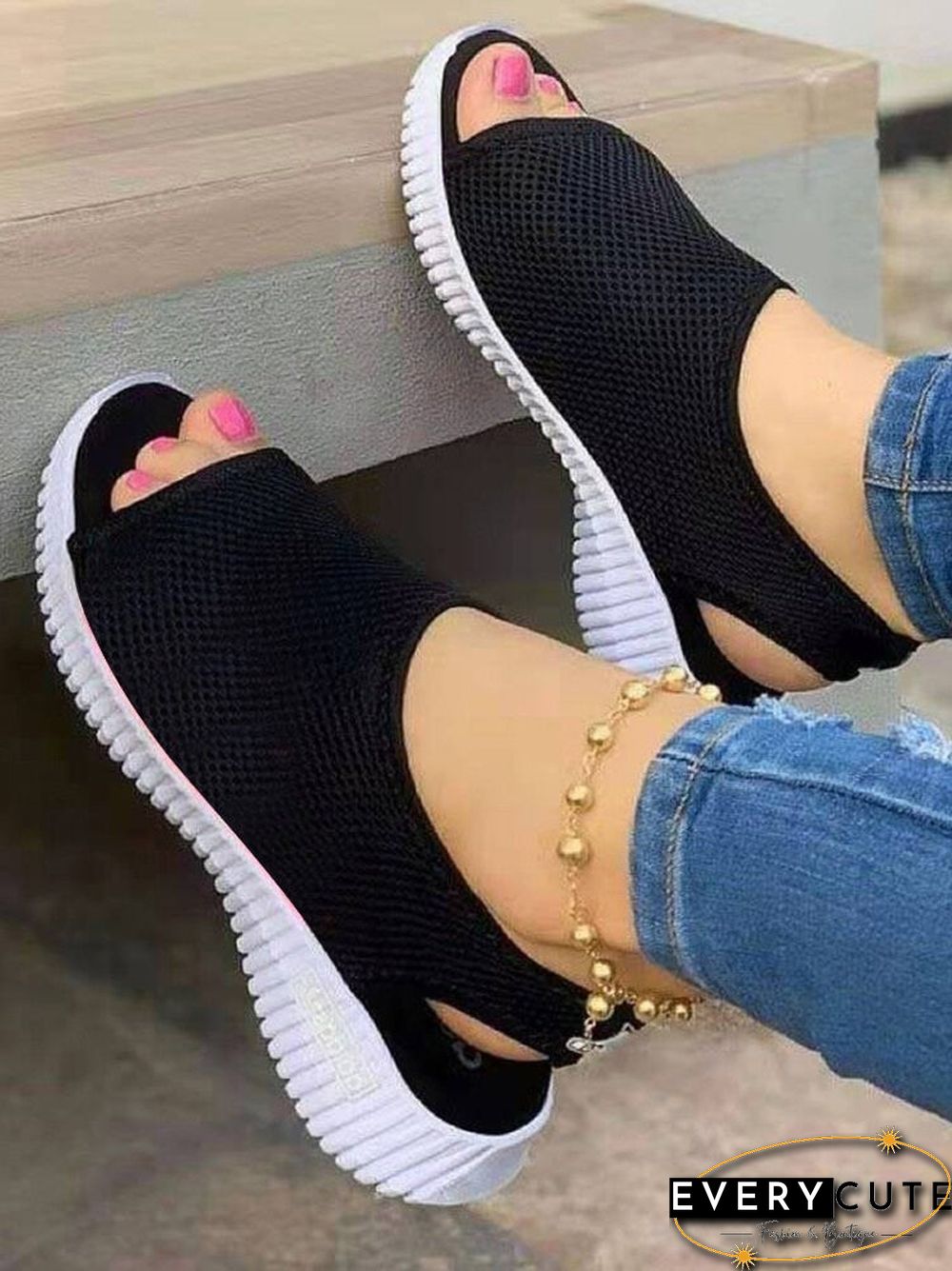 Women Summer Shoes Mesh Fish Platform Sandals Women'S Closed Toe Wedge Sandals Ladies Light Casual Shoes Zapatillas Muje