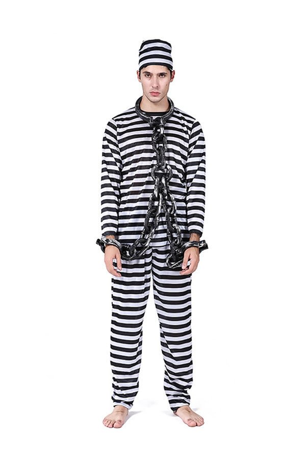Holiday Cosplay Long Sleeve Stripe Prisoner Halloween Costume For Men-elleschic
