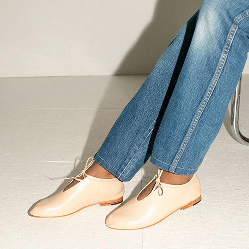 Beige  Round Toe  Lace Up Flat Oxford Shoes Nicepairs