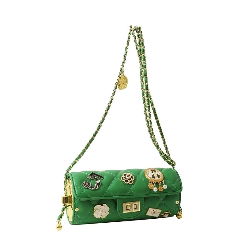 Women’s Medium All Seasons Pu Leather Flower Streetwear Square Lock Clasp Shoulder Bag