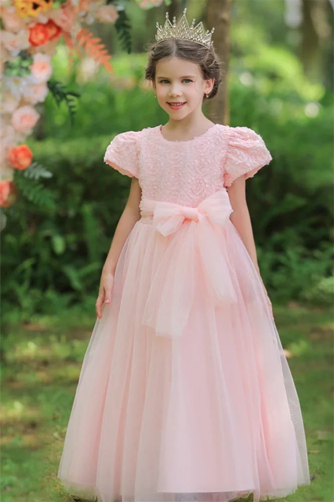 Beautiful Short Sleeves Lace Flower Girl Dress Tulle Long Online - lulusllly
