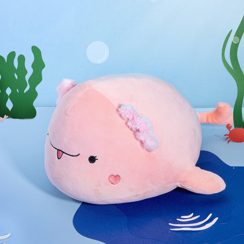Mewaii® Pink Whale Shape Kawaii Axolotl Stuffed Animal Plush Squishy Pillow Toy
