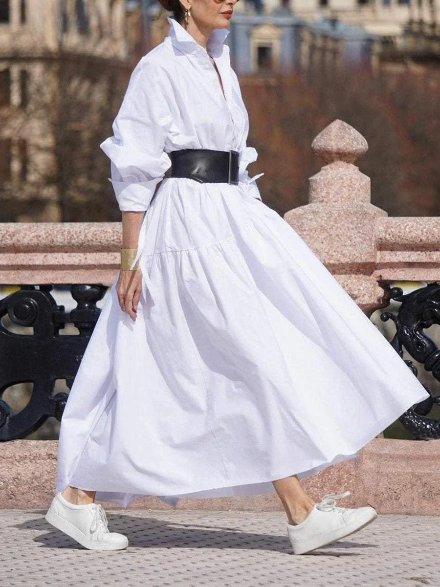 Loose Solid Color Swing Shirt Dress