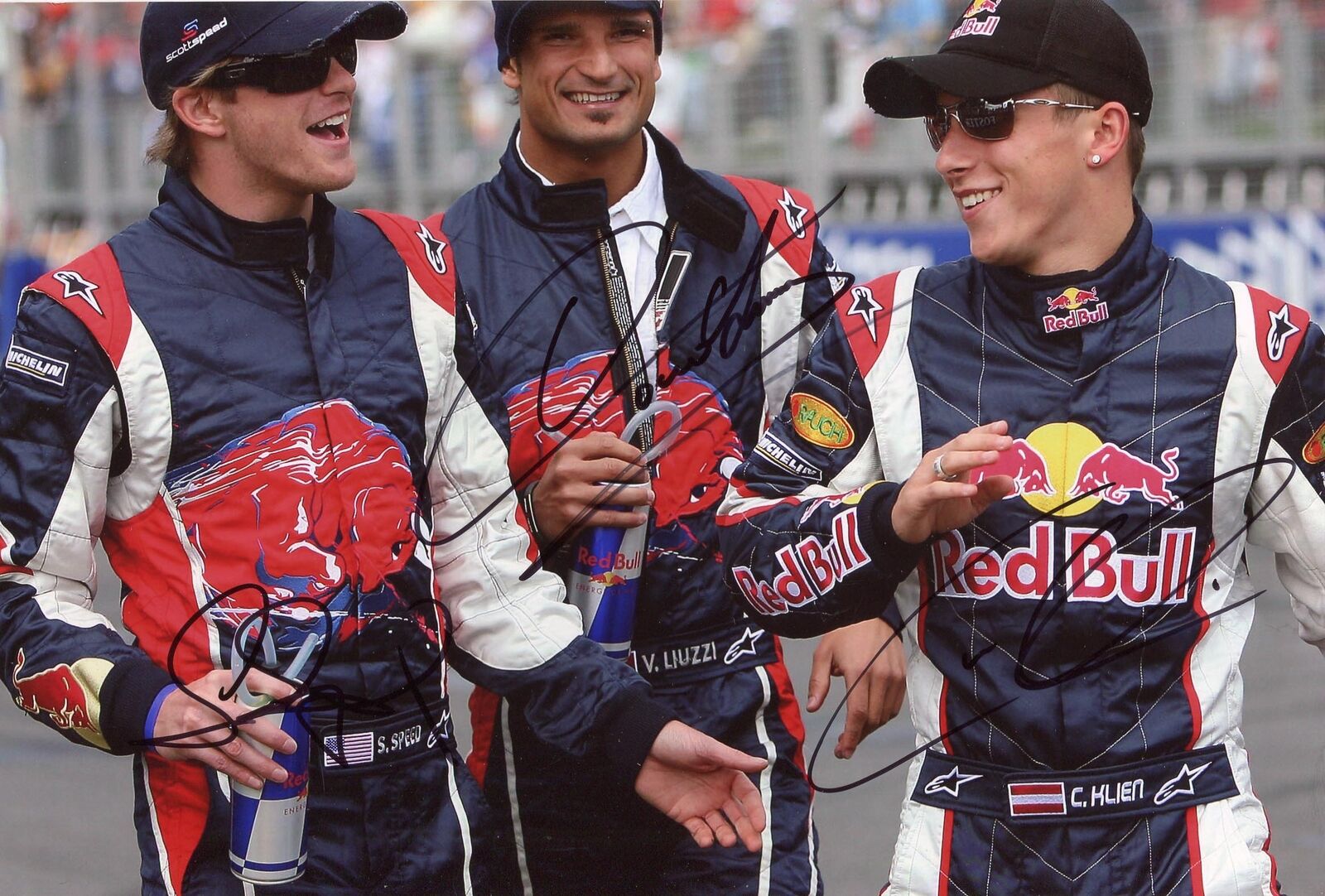 Red Bull Racing V. Liuzzi & S. Speed & C. Klien autographs, IP signed Photo Poster painting