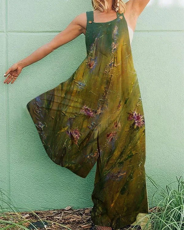 Casual Plus Size Sleeveless Print Jumpsuit