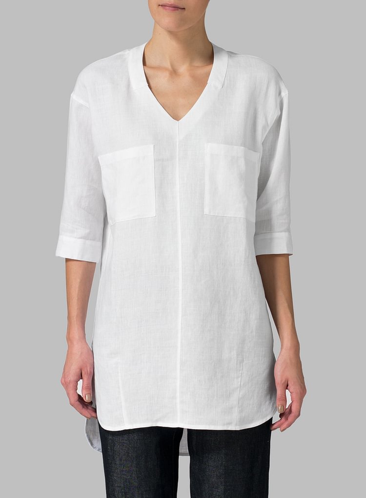 Cotton And Linen Dropped Shoulder Robe