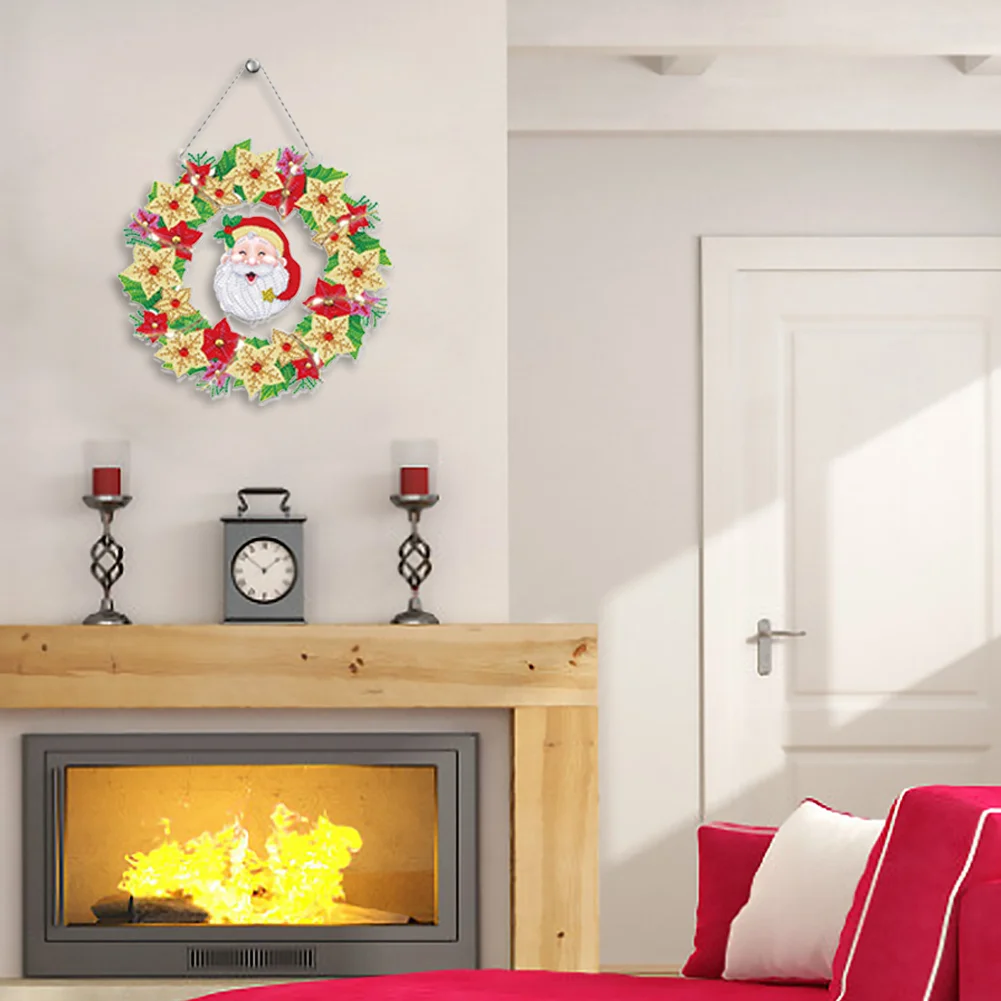 DIY Diamond Painting Hanging Christmas Flower Wreath Door Decor