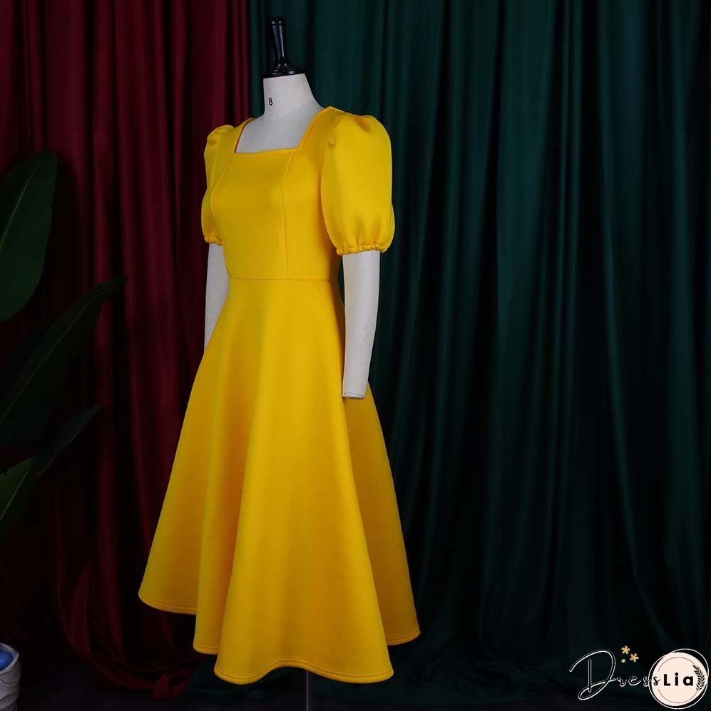 Women's Summer Short Sleeve Pleated Solid Color Large Skirt Party Dress Dress