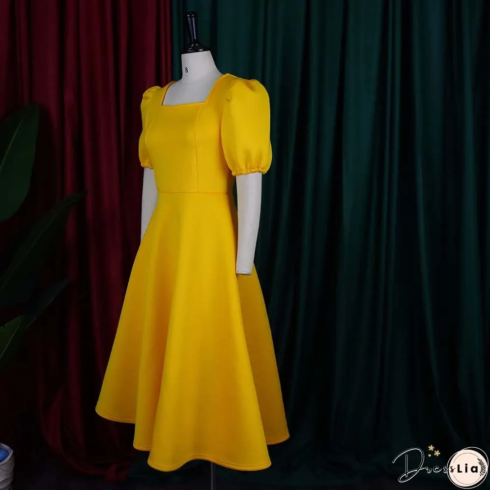 Women's Summer Short Sleeve Pleated Solid Color Large Skirt Party Dress Dress
