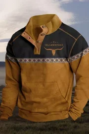 NEW YEAR SALE 70% OFF - Western Ethnic Print Stitching Bull Head Sweatshirt