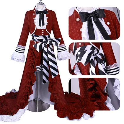 [Wetrose] Ciel Black Butler Tea Cup Cosplay Costume Victorian-style Gown Red Gothic Lolita Long Dress Set Wig Halloween Xmas