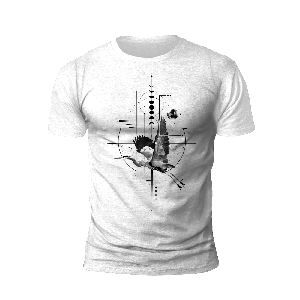 Harmony in Motion: Crane and Abstract Lines T-Shirt
