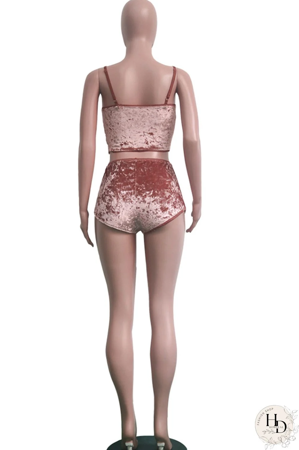 Pink Polyester Sexy Solid Two Piece Suits Straight Sleeveless