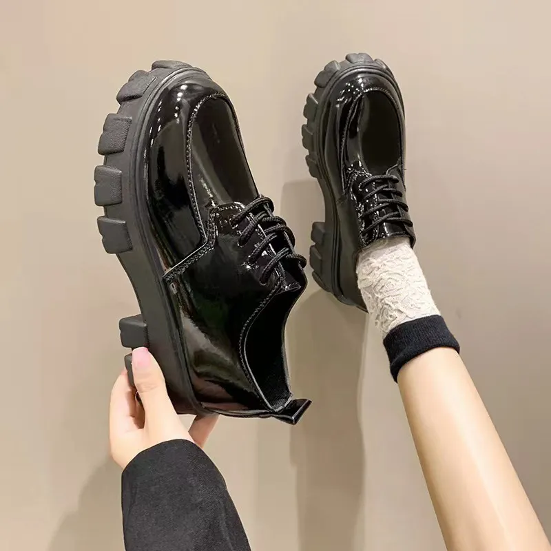 Breakj Breakj Women With Small Leather Shoes New Spring 2025 British Wind Students Retro Thick-Soled Single Shoes Small Pine Shoes