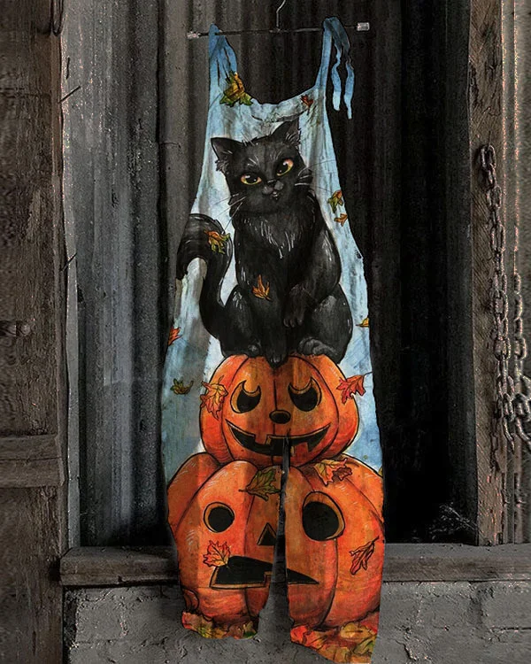 Halloween Print Linen Cotton Jumpsuit