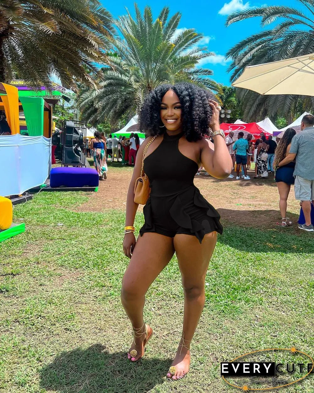 Fashion Sexy Halter Neck Wooden Ear Jumpsuit