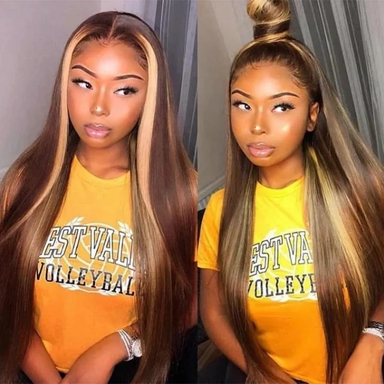 Brown Mixed Gold Sexy Long Straight Hair Wig