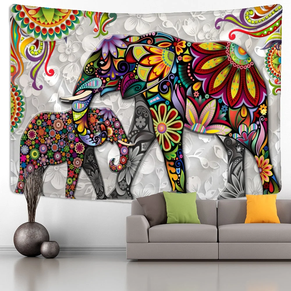 3D Mural Elephant Tapestry Wall Hanging Bohemian Hippie Bedroom Background Cloth Printing Home Decor