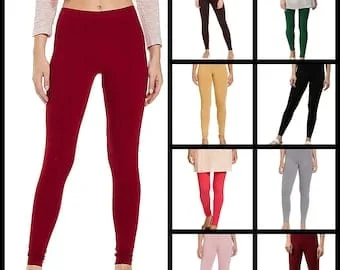 Pornhint Womens Ethnic Cotton Churidar Leggings Solid Pants Yoga Leggings Casual Trouser Stretch Lycra Indian Comfortable Leggings