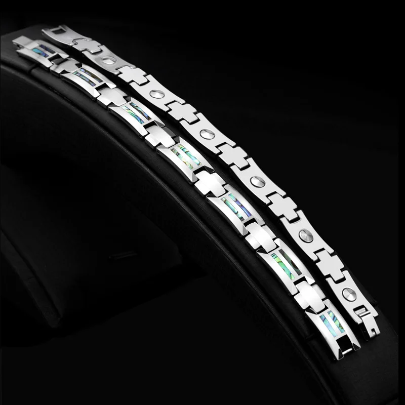 Women's Or Men's Unisex Tungsten Carbide Hologram Energy Bracelets with Broken Opal Inlay Fashion Link Chain Bangle Jewelry Gifts For Mens And Womens