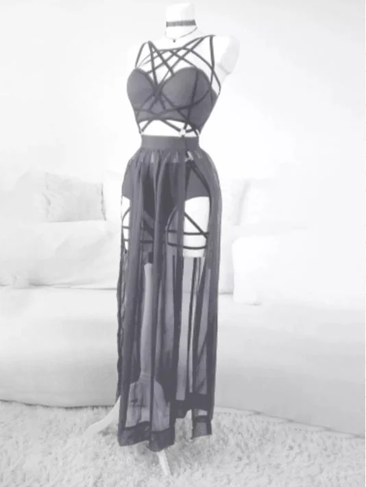 Gothic Cage Dress With Straps And Bosom Cushion Skirt