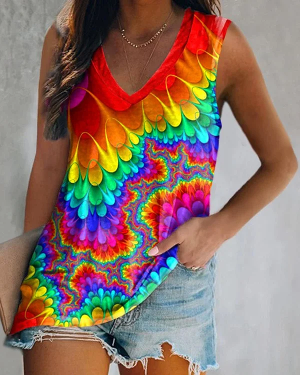 🔥kukelife🔥Unique Flash Print V-Neck Sleeveless Vest