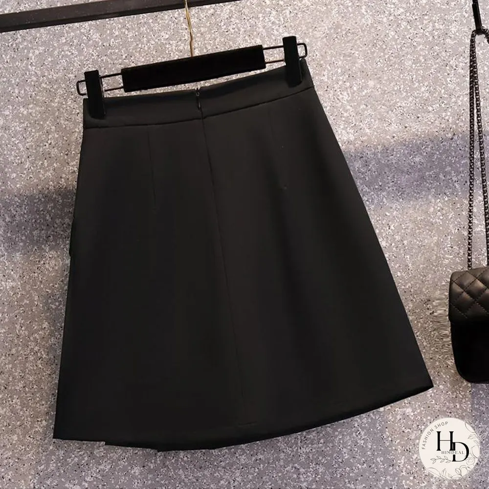 Chic Lapel Coat+Button Skirt P10755