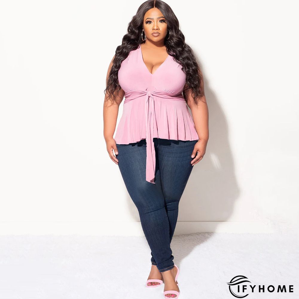 Solid Color V Neck Sleeveless Tie Fashion Summer T-Shirt Top | IFYHOME