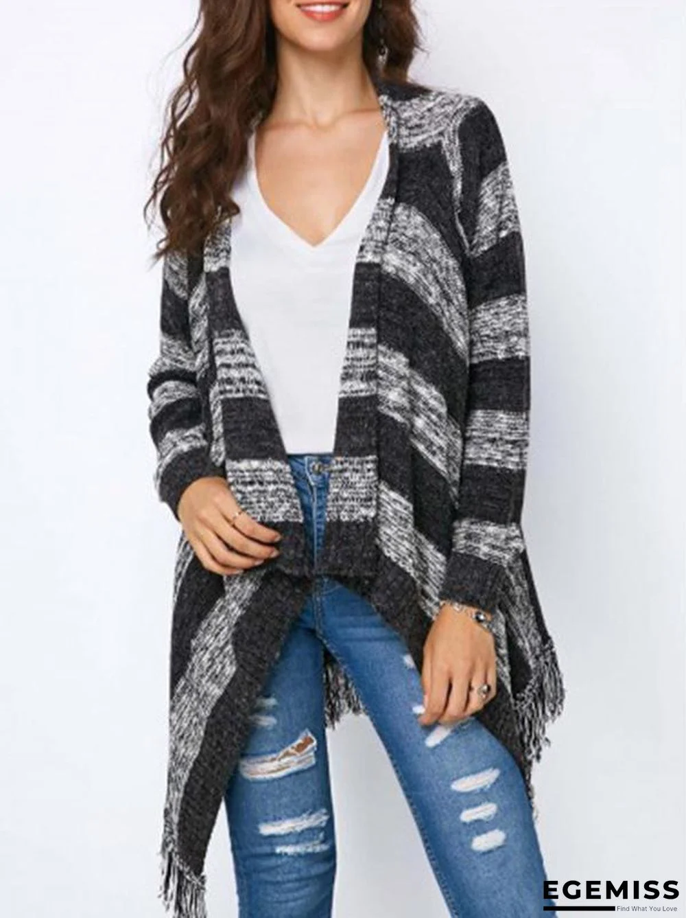 Fashion Knitting Tassels Striped Sweater | EGEMISS