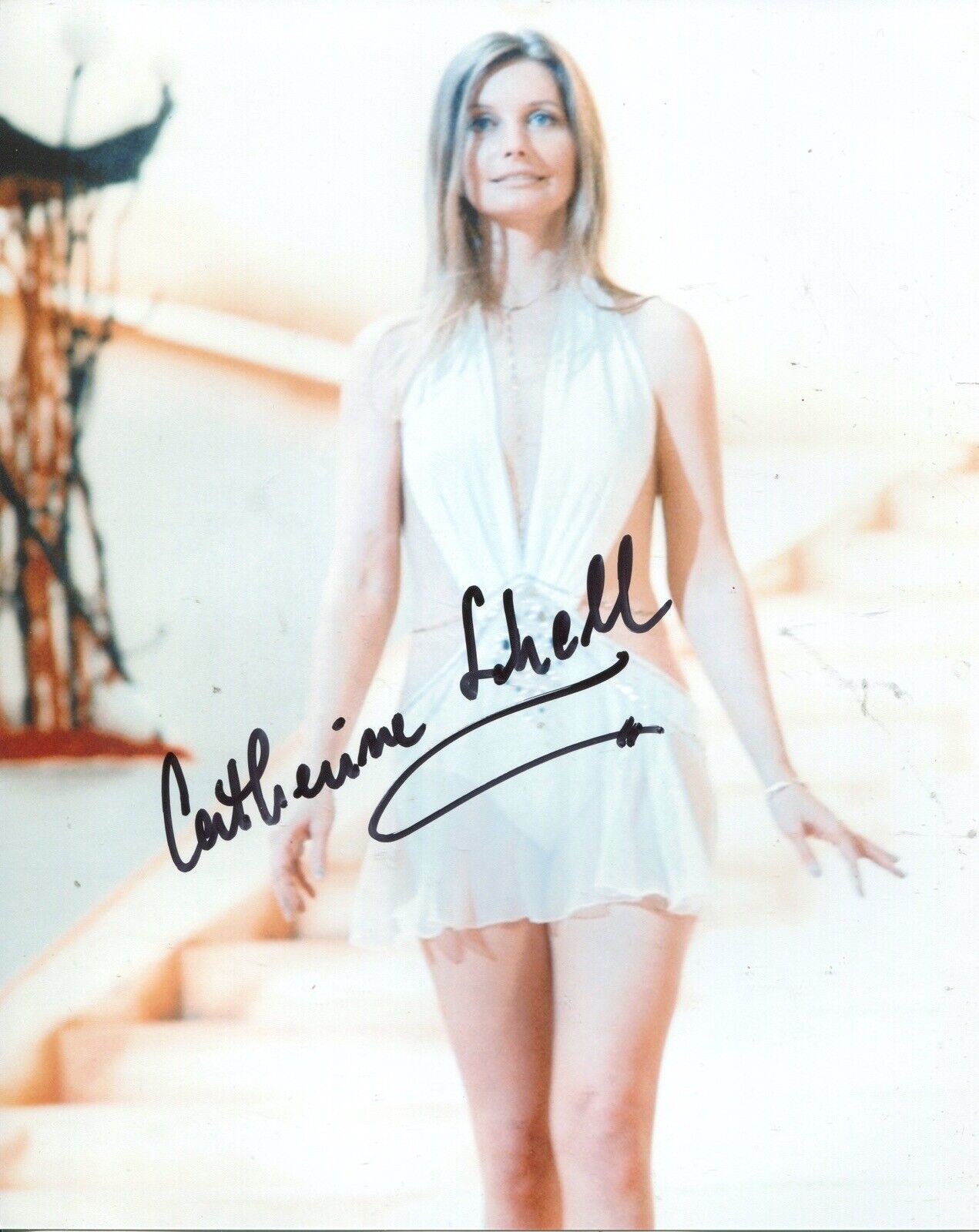 James Bond movie actress Catherine Schell signed sexy dress Photo Poster painting